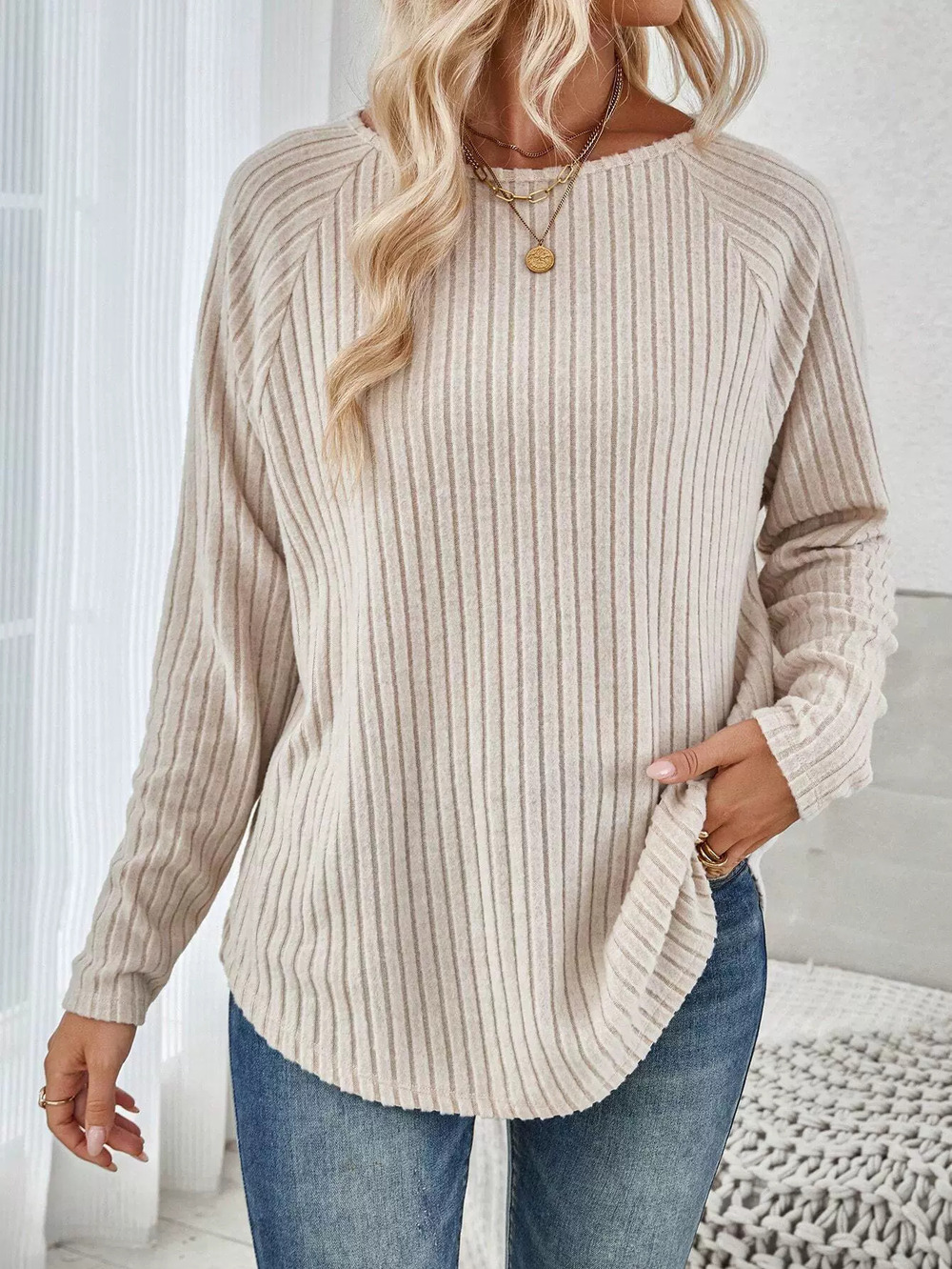 Forever 21 Women's Spring Casual Loose Long-Sleeve Solid Fleece Raglan T-Shirt
